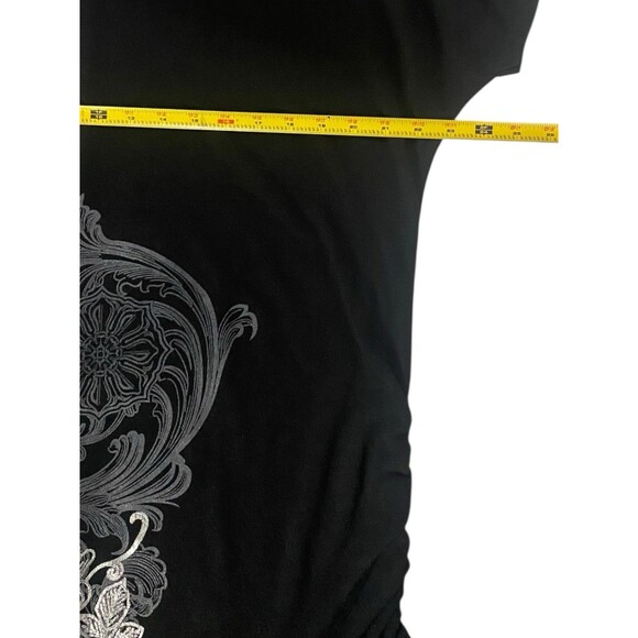 Joujou Womens Top Size 3X Ruched Arms & Sides Black w/Silver Grey Floral Detail - Picture 6 of 10
